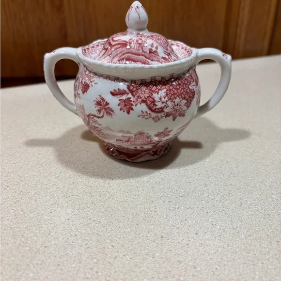 Vintage Red and White Sugar Bowl - Picture 1 of 3